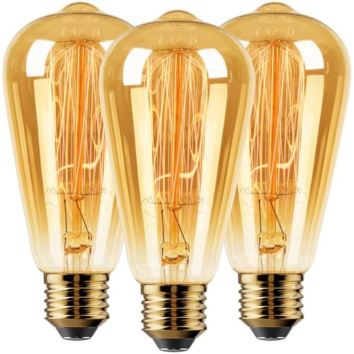 Vanke E27 Vintage Light Bulbs, 2200K Warm Light Dimmable, Pack of 3 | Edison Screw Decorative Filament Bulb