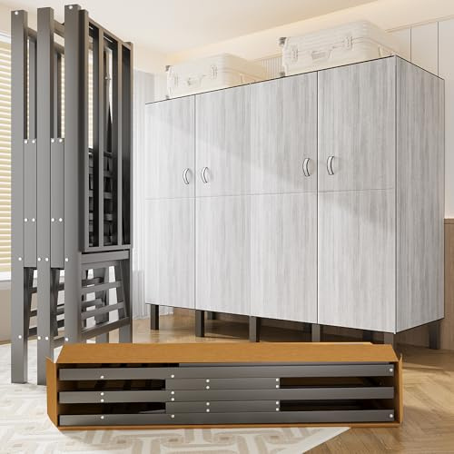 SPTZQURY Faltbarer Kleiderschrank, 500 Kg, 85cm Großer Kapazität Stoffkleiderschrank mit 2 Hängenden Schienen, Tragbarer Stoffschrank Kleiderschrank mit Abdeckung für Schlafzimmer (D Grey Door, 85cm)