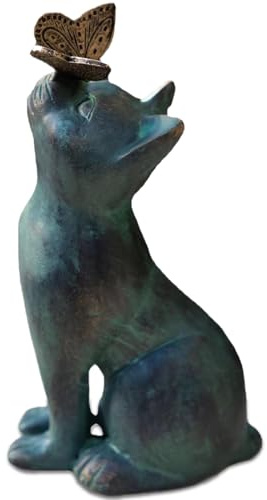 Neroyaner Statue de Chat de Jardin Jolie Statue Chat avec Papillon Figurines en résine Cadeaux commémoratifs décoratifs pour Animaux Compagnie pour pelouse Patio Jardin