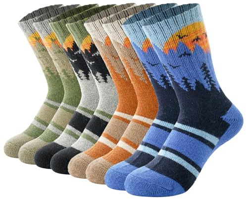 BONANGEL Kids Thermal Socks Merino Wool Thick for Boys Girls Walking Cosy Welly Socks Winter Warm Boot Cushion Crew Socks for Outdoors, Hiking, Sports, Ski (4 Pairs)