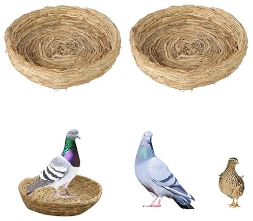 EFYUE 2Pcs Handmade Woven Flat Base Straw Bird Nest Breeding Nest Hatch House Cage for Pigeons, Russet Chickens, Chicks, Doves and Other Medium-Sized Birds.Made Entirely from Natural Straw.