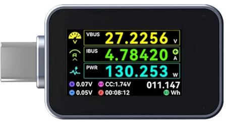 Watreketal USB C Meter Tester Electricity Current Tester USB C Battery Checker Electricity Current Voltmeter Ammeter Detector Mobile Digital Power Meter For Laptops