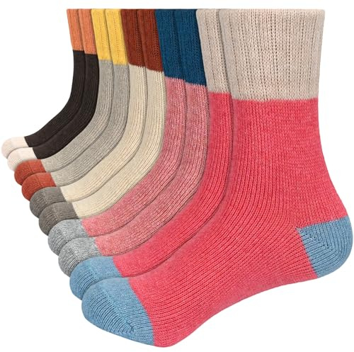 ouhos 5 Pairs Womens Ladies Thermal Winter Walking Hiking Work Wool Socks, Thick Warm Cosy Boot Socks for Women Size 4-7 Multipack