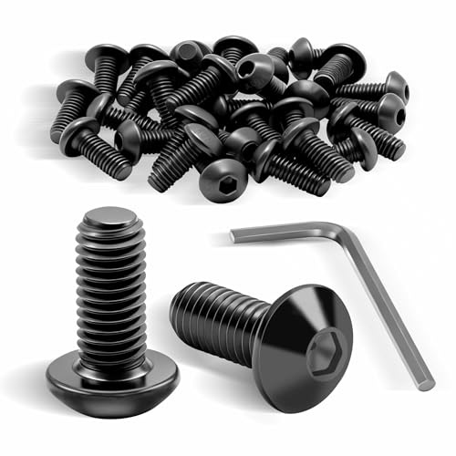 ddckj 40 tornillos de cabeza alomada M6 x 10 mm, tornillos negros con hexágono interior, tornillos de cabeza redonda, rosca completa con cierre hexagonal interior para proyectos de bricolaje, montaje