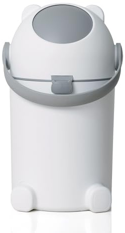 FLOWCASA blöjhink med luktskydd, 12 l, enhandshantering, universell påse, söt björndesign N2, vit + grå för babyrum