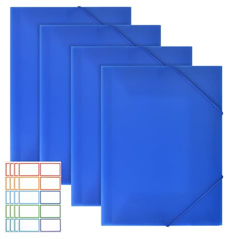 4 Stück Eckspannermappe,Mappe mit Gummizug Eckspanner A4 Postmappe A4 Schule Sammelmappe aus Kunststoff Dokumentenmappe Schule für Büro Zuhause Bürobedarf (Blau)
