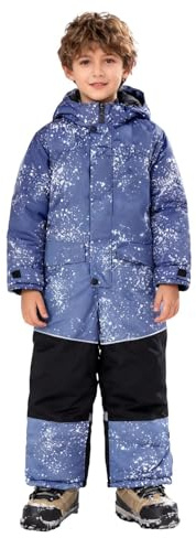 Skiddräkter för barn pojkar flickor vattentät vindtät en del snödräkt med huva vinter skidor overaller varm termisk skidåkning overaller softshell regnrock för snowboard, Grå, 5-6 år