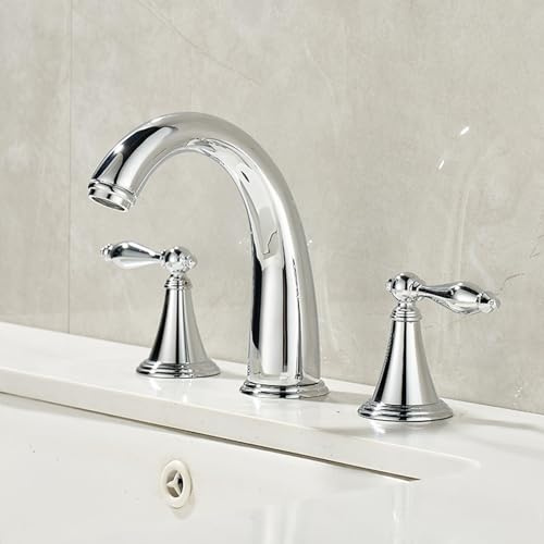 Wasserhahn Bad für Waschbecken 3-Loch Waschtischarmatur Chrom Zweigriff Armatur Badezimmer Retro Aus Messing