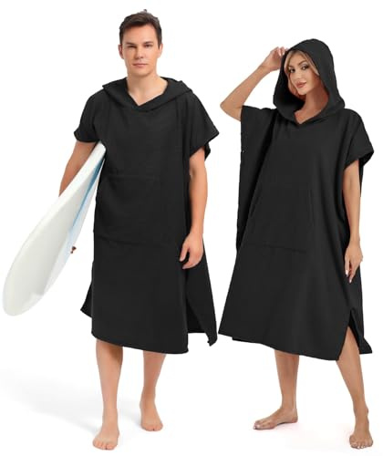 Abahub Poncho de Surf con Capucha de Microfibra,Poncho de Baño para Hombre y Mujer,Poncho Toalla para Cambiarse,Absorbente, Ligero y de Secado Rápido,Ideal para Playa, Piscina, Surf, Ducha y Casa,L
