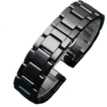Keramiskt klockband 18 mm 19 mm 20 mm 21 mm 22 mm universellt snabbkopplingsband Vikbart spänne Armband(Black,20mm)