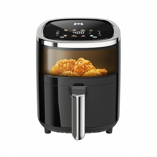 WHUTO Compact Air Fryer, 9-in-1 with Smart Digital Color TouchScreen Air Fryers, View Window, Air Fry, Roast, Bake,Reheat, Dehydrate, 12 Presets,Dishwasher Safe Basket & Less Oil Nonstick,4.1QT