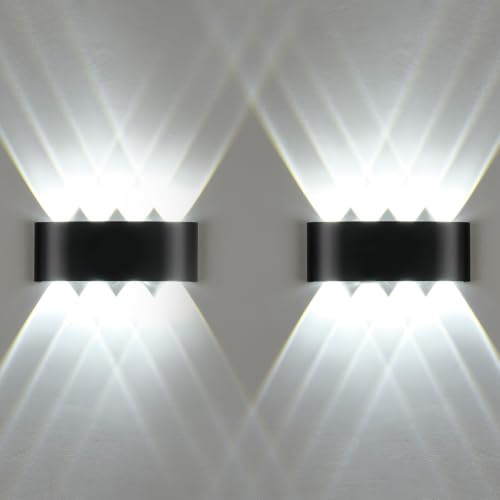 Jiehe 2 Stück 8W LED Wandleuchte, Kalt Weiß 6000K Innen/Außen Wandlampe, Wasserdichte IP65 Up Down Außenwandleuchte für Wohnzimmer Schlafzimmer Treppenhaus Aussen
