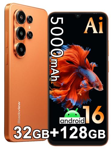 Blackview Wave 10 Smartphone Pas Cher, 32 Go+128 Go/2 to Android 16 Telephone Portable Écran 6.88 HD+120Hz, 32MP+13MP, 5000mAh, Octa Core, 4G Double SIM Débloqué,WiFi 5/OTG/FM/Empreinte,Orange