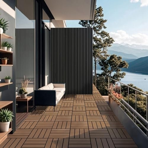 HOME DELUXE - WPC Klickfliese BAVARO - Teak - 1 m² - 11 Fliesen á 30 x 30 cm I Klickfliese Terrassenfliese Balkonfliese