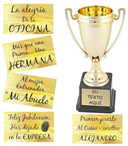 dolarestore Copa Trofeo con Textos Personalizados Especial para Regalo Base Negra 11x20 cm