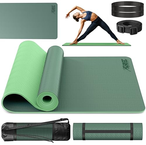 RE:SPORT Yogamatte mit Tragetasche | Gymnastikmatte rutschfest | Fitnessmatte schadstofffrei | Trainingsmatte mit Tragegurt Phthalatfrei 183 x 61 x 0,6 cm