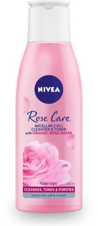 NIVEA MicellAIR 2 in 1 Rose Water Cleanser & Toner (200ml), Micellar Cleansing Water Toner + Cleanser, Waterproof Makeup Remover, Rose Water Toner for Thorough Cleansing