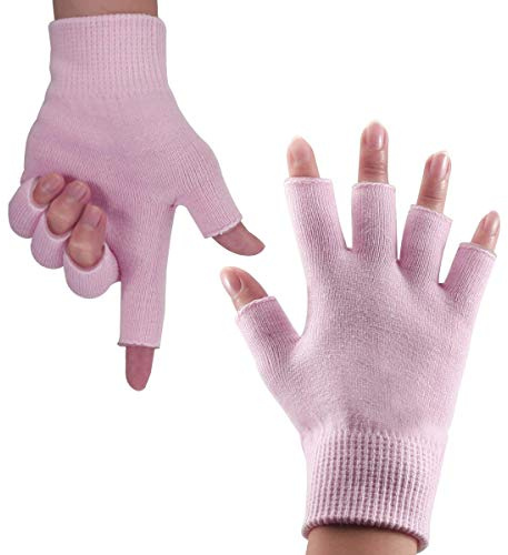 Fingerless Moisturizing Gloves for Dry Hand - Silicone Gel Infused Lotion Spa Glove for Eczema Hand Skin Care Overnight Treatment | Healing Repair Cracked Finger Aloe Moisturizer Gloves for Men Women
