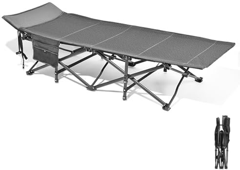 YVYKFZD Campingbett Feldbett Klappbar, tragbares Klappbett für Erwachsene, Bequeme Einzelner Campingliege mit Kopfstützendesign und Seitentasche, trägt 440 lbs