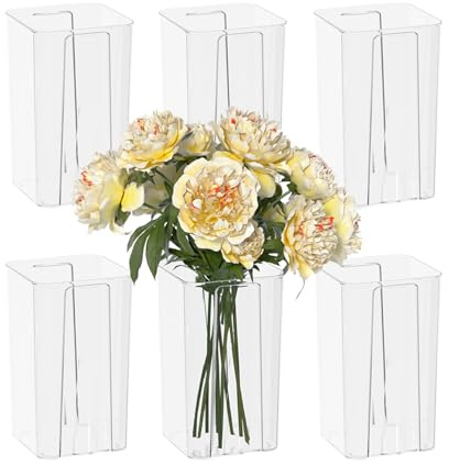 Dehouse 8-Pack Clear Plastic Square Flower Vase, Acrylic Vase Decorative Centerpiece for Home, Widding