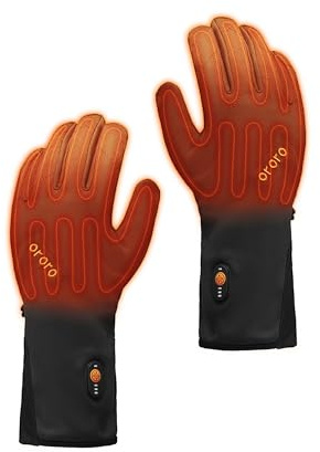 ORORO Beheizbare Handschuhe Dünn Damen Herren, Akku Beheizte Innenhandschuhe für Motorrad Fahrrad und Skifahren - Ladegerät Nicht Enthalten (Schwarz,S)