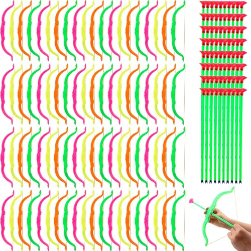 Restroma 80 Pack Plastic Bow and Arrow Set Mini Bow Arrow Toy Archery Shooter Game for Kids Boys Girls Indoor Outdoor Play, 4 Random Colors