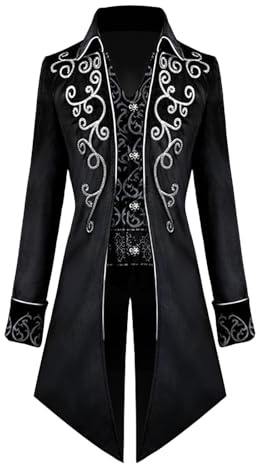 QEKFDOV Abrigo steampunk para hombre, ropa gótica medieval, abrigo victoriano vintage, disfraz renacentista de Halloween cosplay (negro, M)