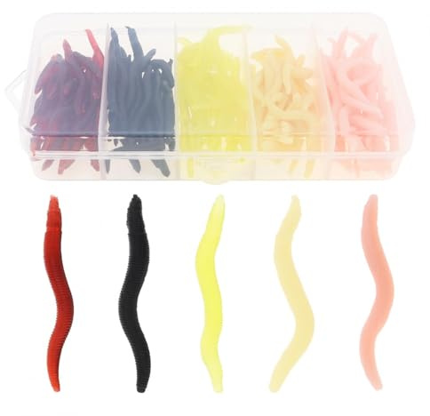 OriGlam 150pcs Soft Fishing Lures Baits, Trout Worm Earthworm Bait Lifelike Fake Worm, Plastic Lifelike Fake Earthworm (1.57 inch)