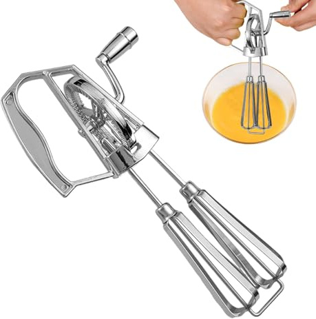 Generisch Mechanischer Handmixer aus Edelstahl, Handbetriebener Schneebesen ohne Strom für Sahne, Eischnee und Teig, Spülmaschinenfest, Ergonomisch & Langlebig, 25.5x14x6.5cm (Silber)