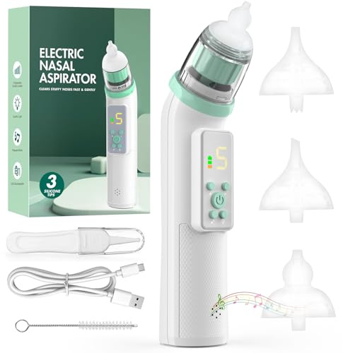 Aspirador Nasal Eléctrico para Bebés y Niños, VIBINHO con 5 Niveles Succión, 3 Boquillas Suaves, Música, Luz Nocturna, USB-C Recargable, Pantalla LED, Verde