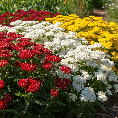 GardenersDream 3x Achillea Pflanzen im Topf – Rote, Weiße und Gelbe Farbige Schafgarbe – Winterharte Mehrjährige Blühpflanzen für Garten und Beete (inkl. 11 cm Topf)