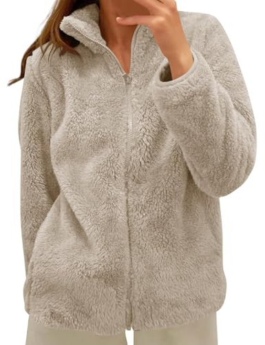 Generisch Chaqueta de peluche para mujer, chaqueta cálida gruesa, para tiempo libre, chaqueta de invierno monocolor, chaqueta de forro polar con bolsillos, cremallera abrigo de invierno, chaqueta de
