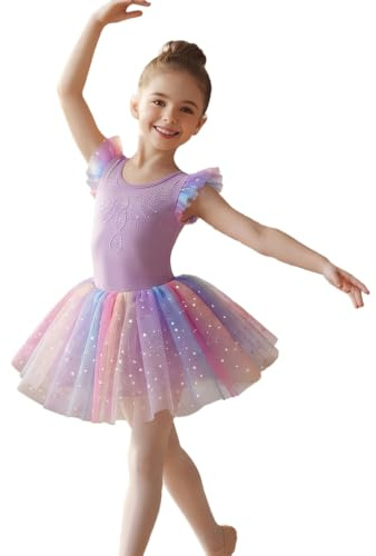 Balettklänning för flickor, tutu, gradient strass, dansklänning, balettdräkt, tröja, lila, 92-98