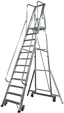 KTL Escalera Plegable con Plataforma y guardacuerpos 12 peldaños móvil Profesional Serie 2XL-S