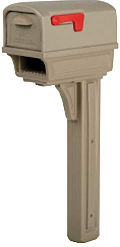 Gibraltar Mailboxes Gentry Large Capacity Double-Walled Plastic Mocha, All-in-One Mailbox & Post Combo Kit, GGC1M0000
