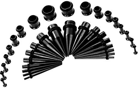 Crdifu 36 Stück Ohr Dehnstäbe Set (Ohrdehner & Ohrtunnel), Chirurgenstahl Dehnungstab & Tunnel, 1.6-10mm Dehnset, Schwarz Ohr Expander Piercing, Ear Streching Kit
