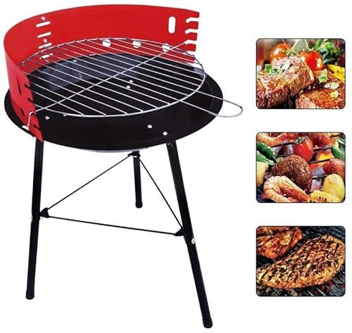Barbecue a Carbone Tondo con Griglia di Cottura e Paravento 36 x 36 x 52H Cm BBQ Fair