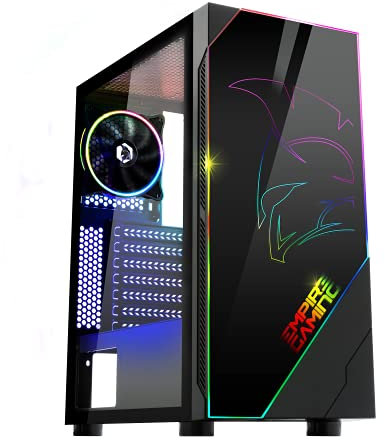 EMPIRE GAMING – PC Gehäuse Spartan ARGB mittelgroßer Gehäuseturm ATX – Fassade mit LED Hintergrundbeleuchtung und Seitentür aus Sicherheitsglas – 1 Ventilator LED RGB adressierbar 120 mm