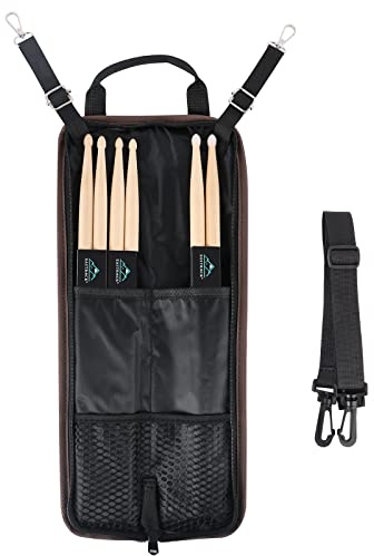 EASTROCK Drumstick-Tasche mit 3 Paar Drumsticks, Floor Tom Haken, Tragegurt (Braun)