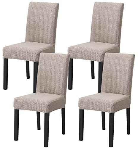 LiveGo Dining Chair Covers Set of 4,Stretch Dining Chair Protective Slipcovers,Elastic Removable Washable Chair Protector Seat Covers for Dining Room Banquet Party Home Decoration(C-Beige,4PCS)