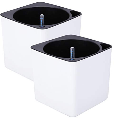 YARNOW 2stücke Selbstbewässernder Pflanzentopf Aus Kunststoff Doppelwandig Quadratisch Mit Großem Fassungsvermögen Wasserspeicherbox Und Dickem Baumwollseil Für Einfache Bewässerung