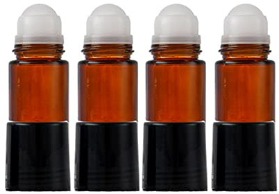 4 Pack 30ml/1 oz Amber Glass Roller Bottles Deodorant Roll On Bottles Travel Refillable DIY Deodorant Containers With Plastic Roller Ball For Fragrance Essential Oil Perfume