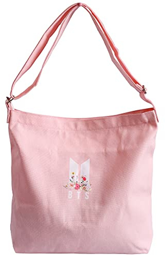 BTS Merchandise - Bolso de hombro de lona, bolso cruzado estilo Hobo para regalos del ejército, Rosado, 15.2 x 3.5 x 13.4