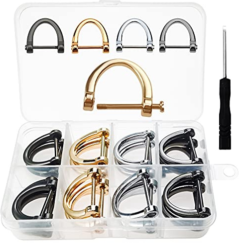 XSHAO 24 Stück D-Ringe aus Metall, D-Ring mit U-förmiger Schraube, für Handtasche, Leder, Schlüsselanhänger, Basteln (4 Farben)