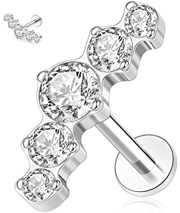 hengkaixuan G23 Titan Labret Studs 16G Lip Studs Tragus Piercing Flatback Ohrringe Innengewinde 6mm Monroe Medusa Helix Piercing Silber Lobe Knorpel Conch Ohrringe mit CZ