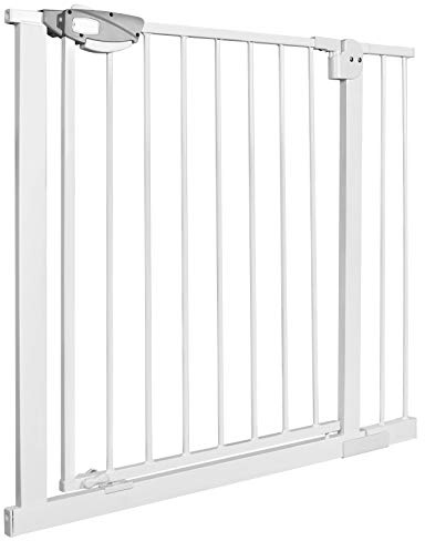 Aufun Trappskyddsgaller dörrskydd barn utan borrning, dörrgaller med tryckfäste, självstängande, utbyggbart med separat förlängning, 85–95 cm brett, metallgaller (vit)