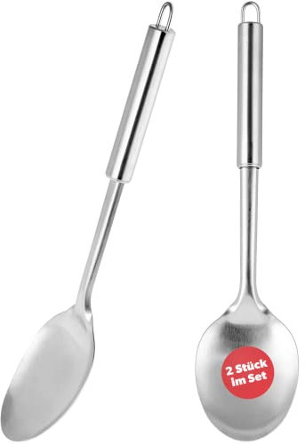 KADAX Servierlöffel aus Edelstahl, großer Salatlöffel, 33 cm, Vorlegelöffel für Reis, Kartoffeln, Küchenhelfer mit ovalem Griff, Esslöffel, spülmaschinenfest, lang, silber