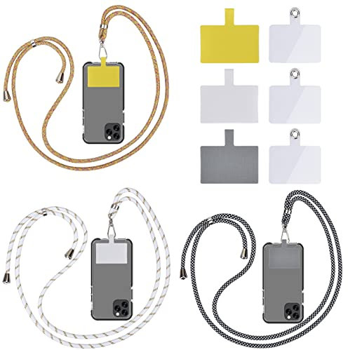 Linkbro Handykette universal，handyhülle zum umhängen，Handy Schnur zum umhängen，Handyband mit Karabiner，Dreierpack。（Gelber Regenbogen, Platin, Netzschwarz）