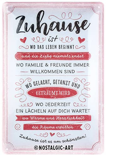Nostalgic-Art Retro Blechschild, 20 x 30 cm, Zuhause ist – Geschenk-Idee für Dein Zuhause, aus Metall, Vintage Design mit Spruch, Blechschilder Sprüche | aus Metall, Vintage Design, Blechschilder Sprüche, Geschenk-Idee für Zuhause
