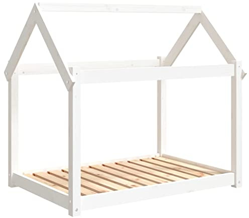 vidaXL Hundebett, Hundesofa mit Holzrahmen, Hundecouch für Hunde Katzen, Hundematratze Hundematte Welpenbett Haustierbett, Weiß Massivholz Kiefer